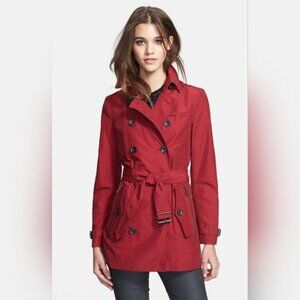 Burberry Women's Trench Coat Jacket Red Brookesby Short Length Size 2 US